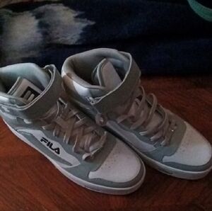 Fila High-Top Sneakers in Gray and White with Strap